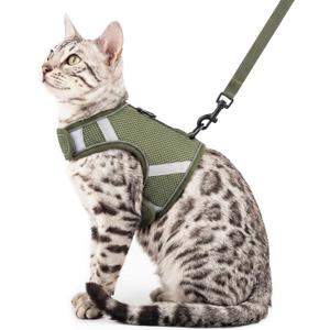 pangdi Cat Harness and Leash Set, No Over-the-Head Cat Vest, Dark Green, M