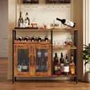 X-cosrack Wine Bar Rack Cabinet with Detachable Wine Rack, Coffee Bar Cabinet with Glass Holder, Small Sideboard and Buffet Cabinet with Mesh Door, Rustic Brown, Large, 37.8"*13.4"*31.1"