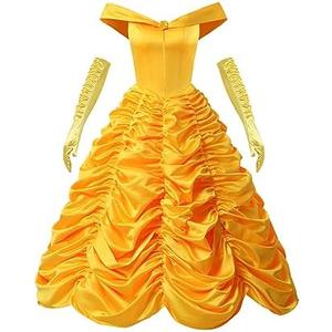 Rhomba Women's Princess Cosplay Costume Belle Dress Yellow Ball Gowns Palace Prom for Halloween Party, L