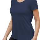 Mippo Open Back Workout Tops for Women Soft Short Sleeve Athletic Yoga Gym T Shirts (Blue, XL)