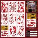 119Pcs Halloween Window Clings, Bloody Footprint Handprint Ghost Zombie Stickers Reusable Scary Decals Halloween Decoration Indoor Party Supplies Home Office Wall Decor, 9 Sheets