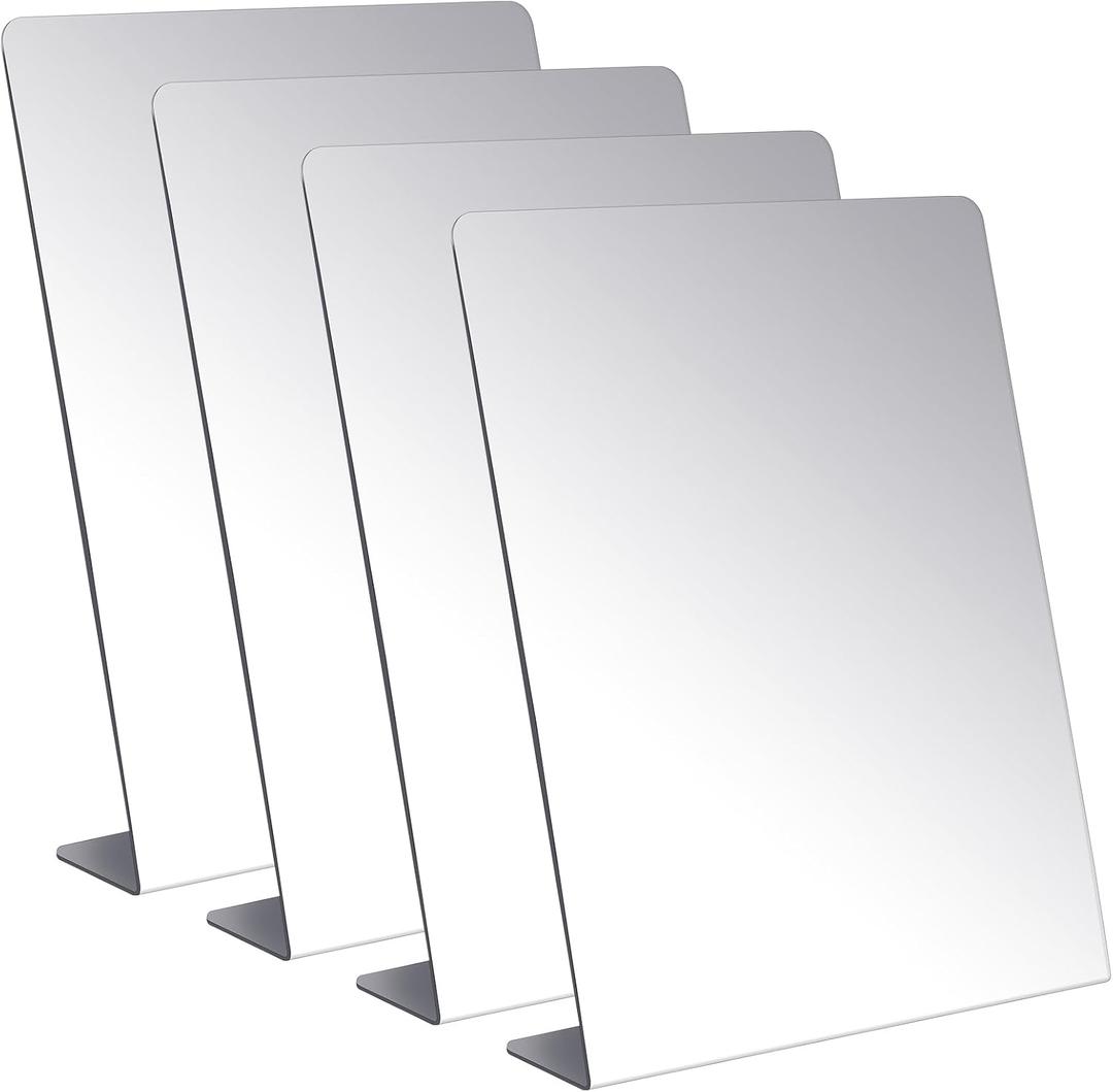 Amyhill 4 Pcs Counter Top Mirror Freestanding Single Self-Portrait Mirror Single Sided Acrylic Desk Glass for Tabletop Bedroom Office Bathroom Home Dorm (12 x 18 Inch)