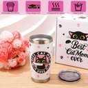6 Pcs Cat Mom Gifts for Women Include Cute Cat Beanie 20 Oz Tumbler Greeting Cards Keychain Storage Bag Gift box for Birthdays Mother's Day Christmas (White)