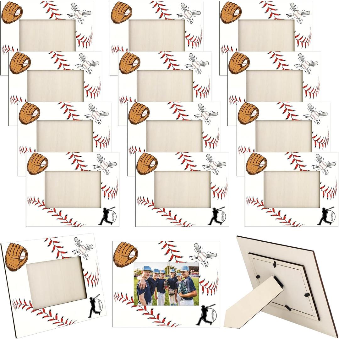 Aneco 12 Pieces Baseball Picture Frame 8 x 10 Inch Baseball Pattern Photo Frames Baseball Wooden Photo Frame Display 4 x 6 Inch Photos for Tabletop Home Hotel Office Decor for Sports Theme Party Gifts