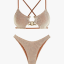 ZAFUL Women's Sexy Cutout Bikini Set High Cut Textured Metal Ring Cheeky Swimsuit Two Piece Bathing Suit, L