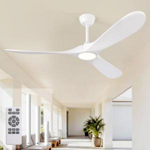 60 Inch White Wood Outdoor Ceiling Fans with Lights and Remote
3 Blade Modern Propeller Ceiling Fan,Dimmable Light Quiet DC Motor for Indoor Farmhouse Patio Gazebo Bedroom Reversible Fan