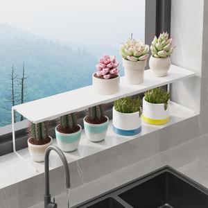 1pc Small Narrow Shelf for Windowsill Kitchen Spice Rack Organizer Stackable Tall Shelves Scalable Window Plant Rack for Narrow Space Countertop Storage (White)