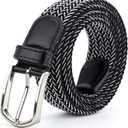 Braided Canvas Woven Elastic Stretch Belts for Men/Women/Junior with Multicolored (White, S)