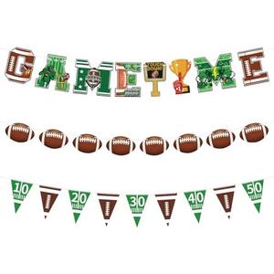 Pack of 2 Mulbozy Game Time Football Banner, 8 Ft Football Party Banner Decoration, Football Garland Pennant Banners for Birthday, Sports Fantasy Football Party Decor