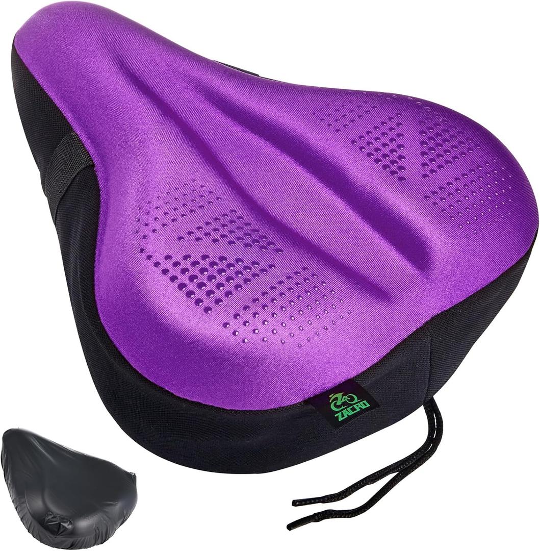 Zacro Bike Seat Cushion - Padded Gel Bike Seat Cover for Men & Women, Padding Bicycle Saddle fit with Peloton/Spin Stationary Exercise/Mountain Road Cycling Bike (Wide, Purple)