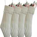 Vanteriam 4 Pack Knit Christmas Stockings, 18 In Large Cable Knitted Xmas Stocking for Holiday Christmas Party Family Dcor, White