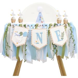 One Silly Goose Birthday Decor for Boy, Goose High Chair Blue Banner, 1st Birthday Party Hat, Silly Goose Cupcake Topper for Baby Shower Party Decorations
