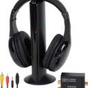 Wireless TV Headphones, Wireless Headphones for TV Watching with Transmitter Base, Wireless TV Headset with FM Radio Monitor Function for Seniors, Support RCA, AUX, Optic and Coaxial Audio Out Port