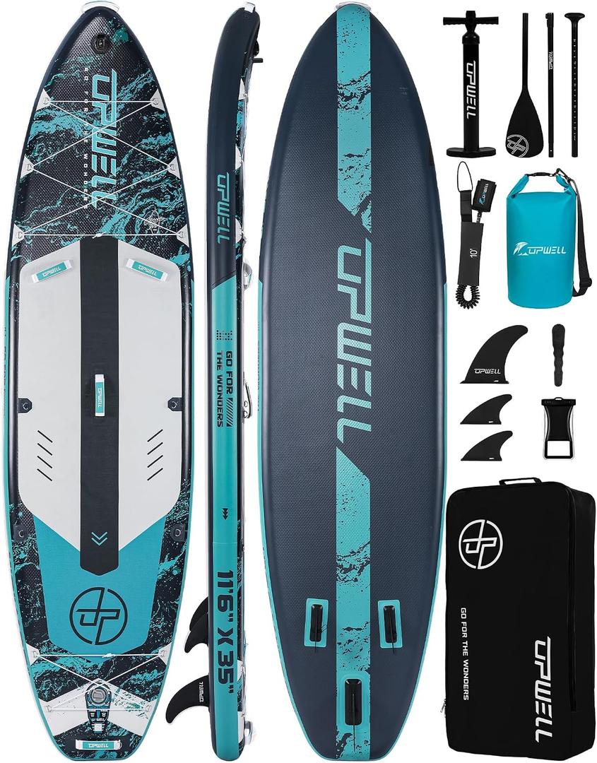 UPWELL 10'6"/11'/11'6" Inflatable Paddle Board, Stand Up Paddlboard for Youth & Adults, Stable Design, Premium SUP Accessories, Backpack, Leash, Hand Pump, Fins