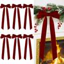 Senjie Velvet Large Christmas Bows for Staircase Garland Wreath, 20in x 8in Vintage Ribbon Bows with Twist Tie for Xmas Tree Holiday Indoor Outdoor Decorations (6Pcs, Burgundy) (20 x 8 Inch, Width of 1.5")