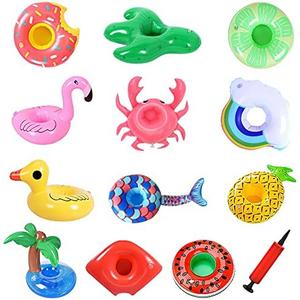 WILLBASIC Drink Floaties 13 Pack Pool Drink Floats Inflatable Drink Holder Floating Drink Holder Pool Accessories for Adults with Pump