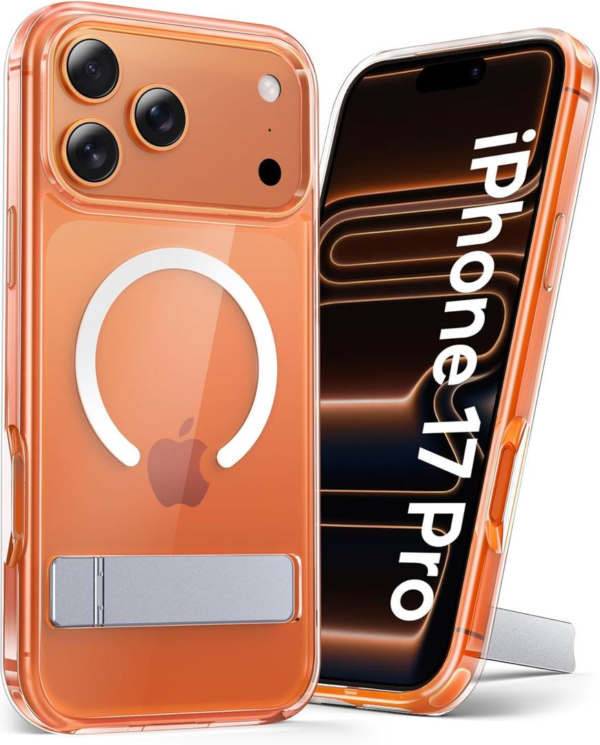 Magnetic for iPhone 17 Pro Case, Built-in Kickstand Non-Yellowing & Compatible with MagSafe & Camera Protection Shockproof Full Body Protective Transparent Phone Case for iPhone 17 Pro, Clear