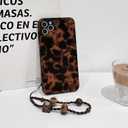 NITITOP Compatible with iPhone 11 Pro Max Case with Chain Lanyard Strap Cute Stylish Leopard Print Brown and Black Amber for Women Girls Men Soft TPU Shockproof Protective Cover - Black