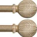2 Pack Boho Wood Curtain Rods for Windows 10 to 37 Inch,1" Adjustable Window Curtain Rod with Imitation Wooden Grain Finials, Decorative Farmhouse Rustic Drapery Rods, 18-45'', Weathered Wood