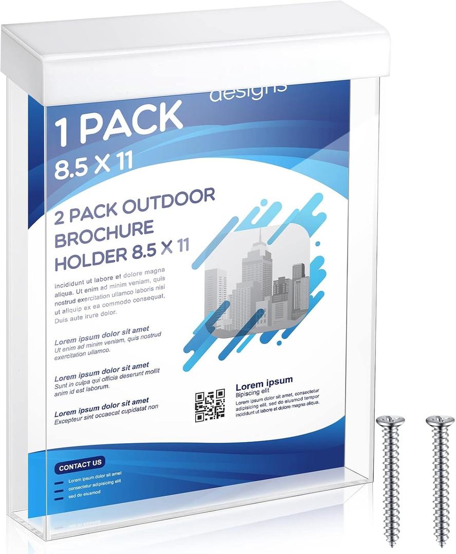 Thyle 8.5 x 11 Inch Outdoor Brochure Holder with Lid Acrylic Wall Mount Literature Box Waterproof Clear Heavy Duty with Screws for Flyer Document Pamphlet Display(White)