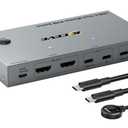 KCEVE KVM Switch 2 Monitors 2 Computers USB C, KVM Switch USB-C for 2 Laptops Sharing 2 Monitors and 4 USB3.0 Devices, 4K@60Hz, 100W PD, MST, Wired Remote(4K USBC HDMI 2 in 2 Out KVM)