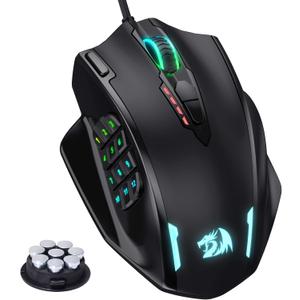 Redragon M908 Impact RGB LED MMO Gaming Mouse with 12 Side Buttons, Optical Wired Ergonomic Mouse with Max 12,400DPI, High Precision, 18 Programmable Macro Shortcuts, Comfort Grip (Black)