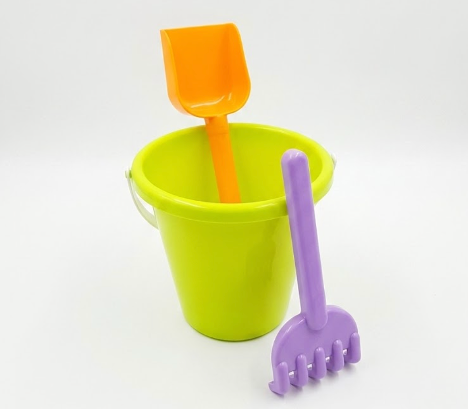 Beach Bucket Toy Set 9 Piece 1 Bucket 2 Shovels 1 Rake 5 Sand Molds