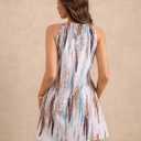 Women's Boho Print Halter Dress Tie Back Loose Beach Vacation Mini Dresses (S)