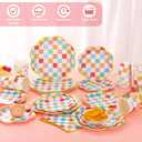 200 PCS Pastel Paper Plates Tableware Set Serves 50 Pastel Gingham Plates Disposable Dinnerware 50 9" Plates 50 7" Plate 50 9oz Cups 50 Napkins for Birthday Baby Shower Wedding