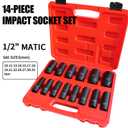 TONYNOL 1/2 Inch Deep Drive Impact Socket Set,12-Point,Metric (10mm-32mm),14 Pcs,Cr-Mo Steel,With a Storage Case