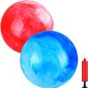 2 Pcs Marbleized Bouncy Balls for Kids Large-Sized Ball Inflatable Rubber Playground Sensory Balls for Beach Pets Indoor Outdoor Kickball Water Balls (18 inch, Red, Blue)