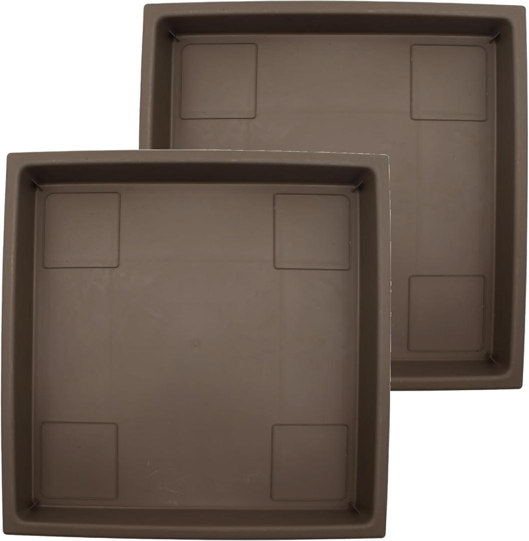 The HC Companies 14 Inch Accent Square Plant Saucer, Lightweight UV-Resistant Plastic Outdoor & Indoor Flower Pot Tray, 2-Pack Plant Pot Trays for Garden & Home Decor, Chocolate