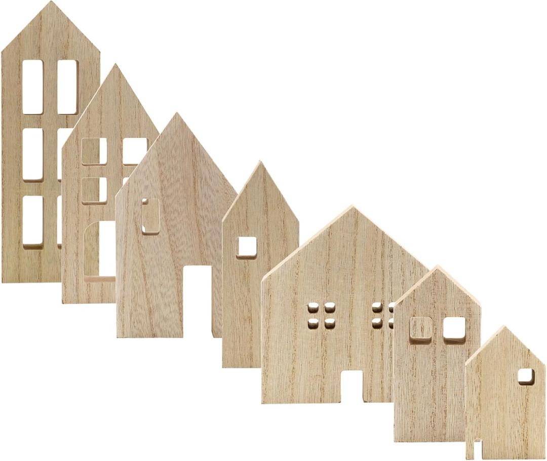 AuldHome Design Wood House Silhouettes Decor (Set of 7); Christmas and Holiday Wood Cutout Figures