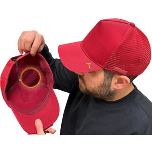 Temple Tape Iconic Fleece Lined Trucker Hats  Winter Hat - Designed for Men & Women  Mesh Back - Adjustable Snapback (Red)