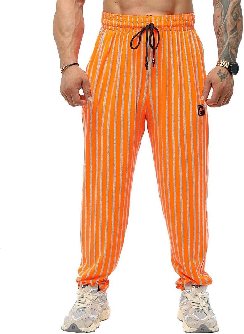BIG SAM SPORTSWEAR COMPANY Men's Baggy Sweatpants with Pockets, Oldschool Loose Fit Gym Pants (Large, Orange)