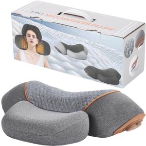 3-in-1 Neck Massager Pillow with Heating & Traction - Deep Tissue Pain Relief, Shoulder & Necks Hump Corrector for Men Women, Gifts for Family and Friends (Grey)