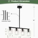 4-Light Kitchen Island Lighting, Black Pendant Light Fixture, Farmhouse Dining Room Light Fixtures Over Table, Modern Hanging Light Fixtures with Clear Glass, E26 Base, Bulbs Not Included