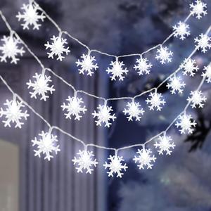 Christmas Snowflake Lights, 20 Ft 40 LED Battery Operated String Lights Waterproof Snowflake Fairy Lights Indoor Outdoor for Bedroom Home Garden Party Xmas Decor Christmas Tree Decorations Cool White