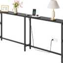 Console Table Narrow Long, Behind Couch Table with Oulets & USB Ports, Industrial Long Skinny Stand for Entryway,Hallway, Living Room, Bedroom Black, 7.9" D x 70" W x 30.3" H
