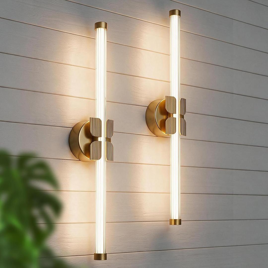 Wall Sconces Set of Two, 22.17" Rechargeable Wall Lights, Gold 8000mAh, Remote Control, 2-Way Mount, CRI95, Type-C & Over-Discharge Protection to Extend Battery Life for Bedroom & Hallway