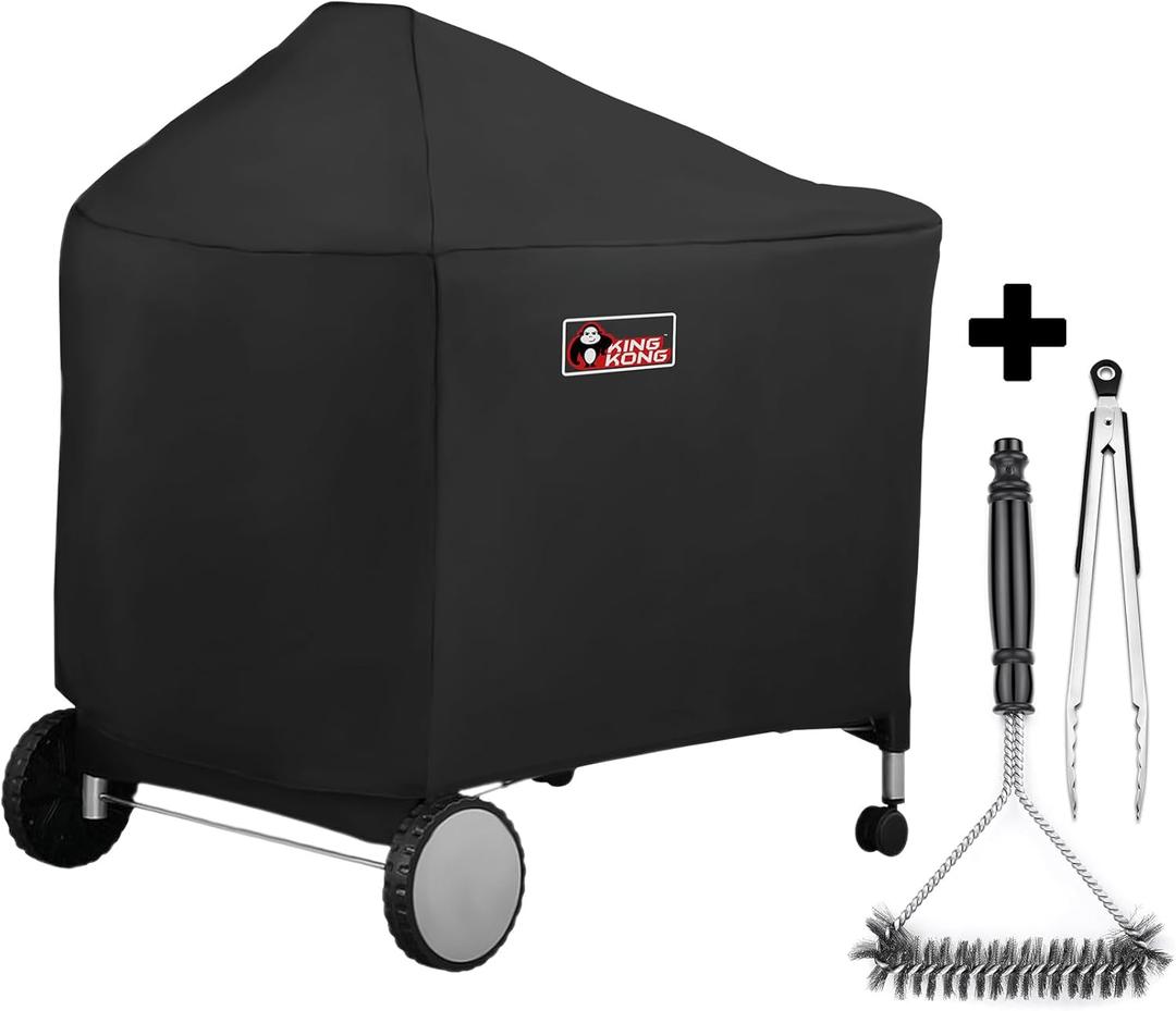 Kingkong 7152 Grill Cover for Weber Performer Charcoal Grills, 22-Inch (Compared to Weber 7152) including Stainless Steel Brush and Tongs