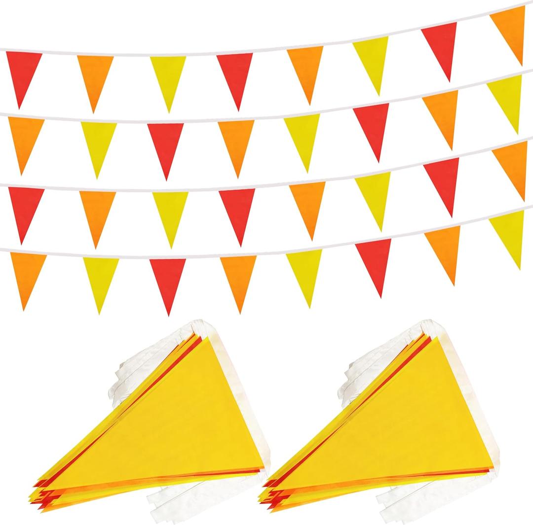 100 Ft Red Orange Yellow Pennant Banner Flag, 60 Pcs String Hanging DIY Bunting Flags for Party, School, Wedding, Carnival, Celebrations, Outdoor and Indoor Decorations (Red Orange Yellow)