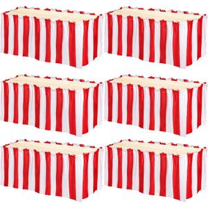 Yopay 6 Pack Table Skirt, 14' x 29" Carnival Tablecloth, Striped Red and White Water Proof Table Skirt, Self Adhesive Theme Circus Home Decoration Birthday Party Supplies