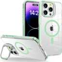 iPhone 13 Pro Case, MagSafe Compatible, Magnetic Kickstand Case for Women, Clear Green