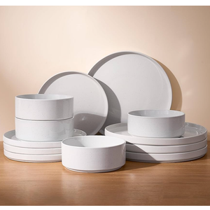 Famiware Eden Plates and Bowls Sets, Stoneware Dinnerware Sets with Gold Trim, 12 Pieces Dishes Set for 4  Chip and Scratch Resistant, Microwave and Dishwasher Safe, White Circle