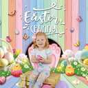 Easter Bunny Backdrop Colourful Wood Eggs Rabbit Butterfly Floral Spring Photography Background Adult Kids Baby Shower Birthday Party Decoration Easter Banner Photo Props (7x5FT)