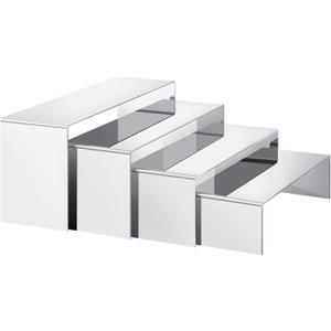 Purse Display Stand, 4 Pcs Large Stainless Steel Silver Risers Display Stands for Food, Dessert, Cupcake, Shoe, Jewelry, Handbag, Figure