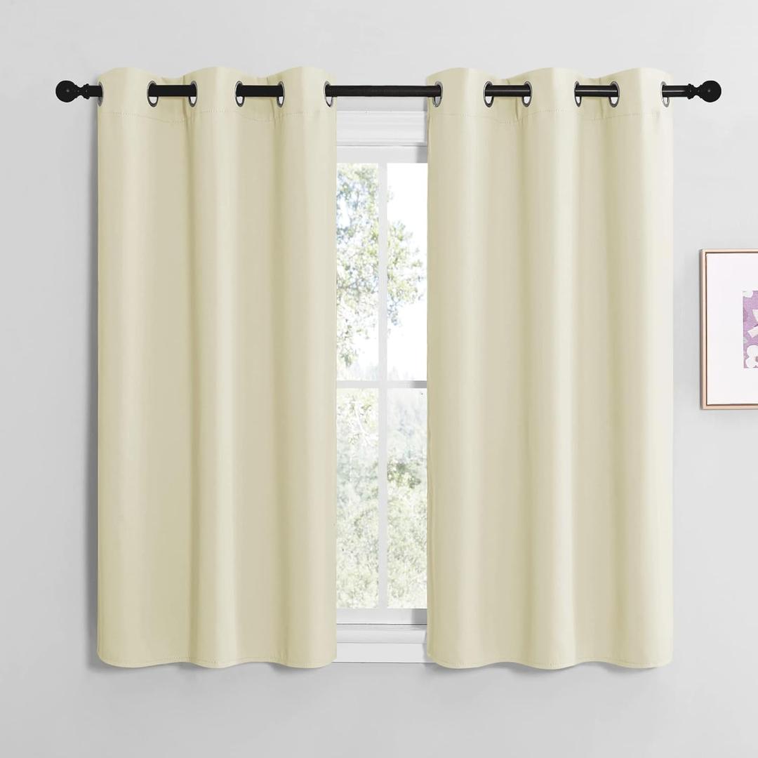 NICETOWN Kitchen Curtains for Decoration, Thermal Insulated Grommet Room Darkening Draperies/Panels for Laundry (Beige, 2 Panels, W42 x L48 inches)