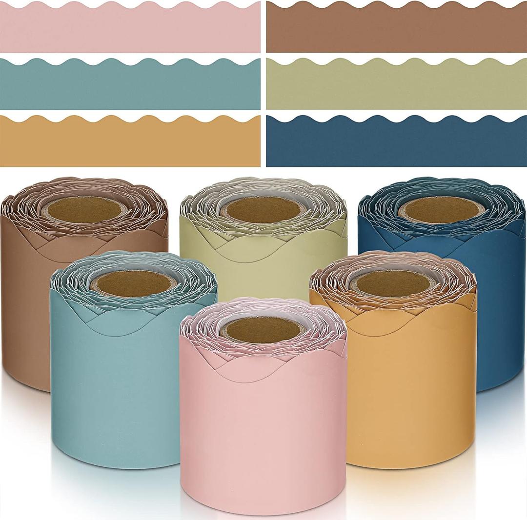 TaoBary 6 Rolls 196.8 ft Colorful Classroom Bulletin Board Borders Scalloped Trim Fall Bulletin Board Decorations for School Whiteboard Cork Poster Chalkboard Wall(Advanced Grey,196.8 ft)