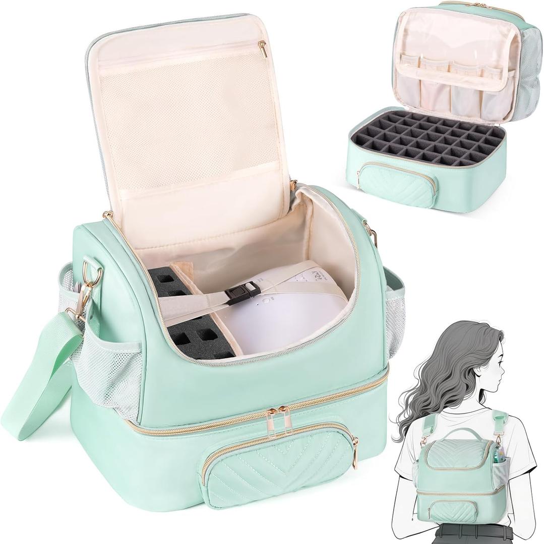 Nail Polish Bag Organizer Case Double Layer Nail Kit Storage Bag Fits 45+ Bottles(15ml/0.5fl.oz) and Nail Supplies Nail Travel Carrying Case for Nail Tech and Nail Lover